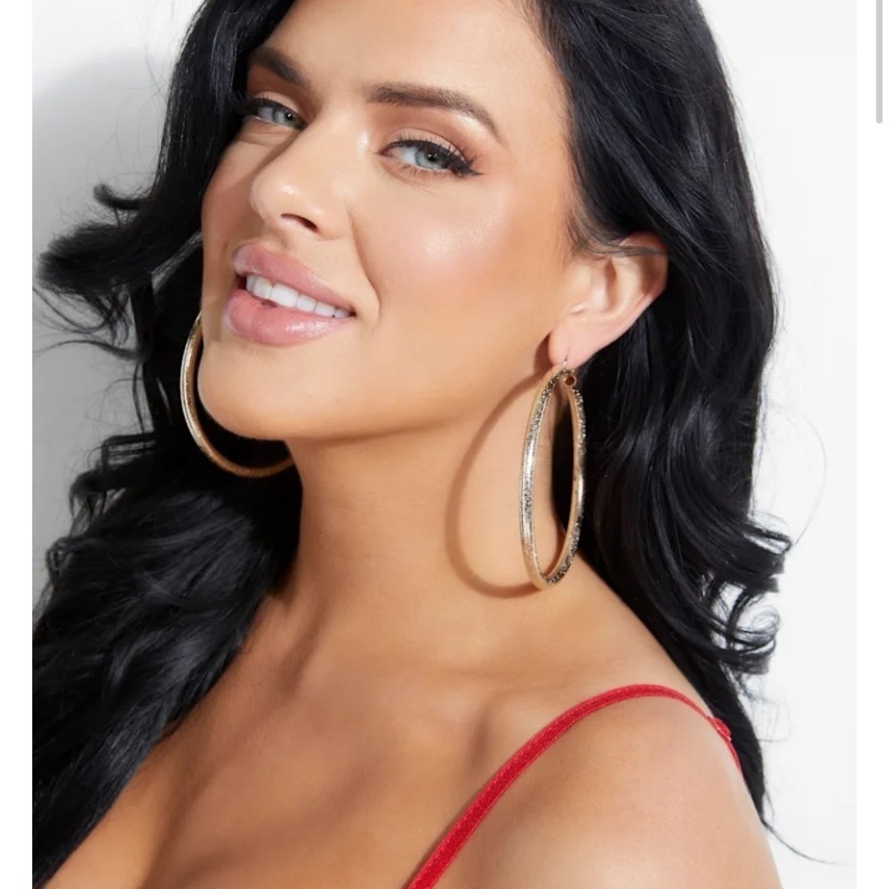 New GUESS Rose Gold-Tone Large Glitter Hoop Earrings